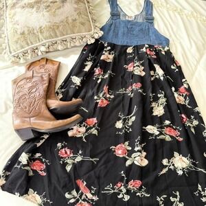 denim floral maxi dress vintage‎ 90s